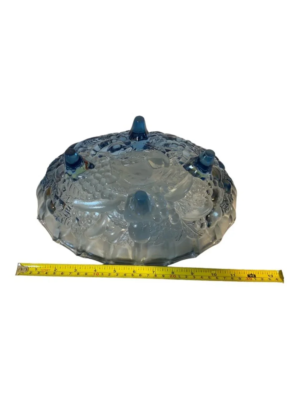 Vintage Indiana Glass Blue Harvest Grape Footed Oval Fruit Bowl Cottagecore MCM